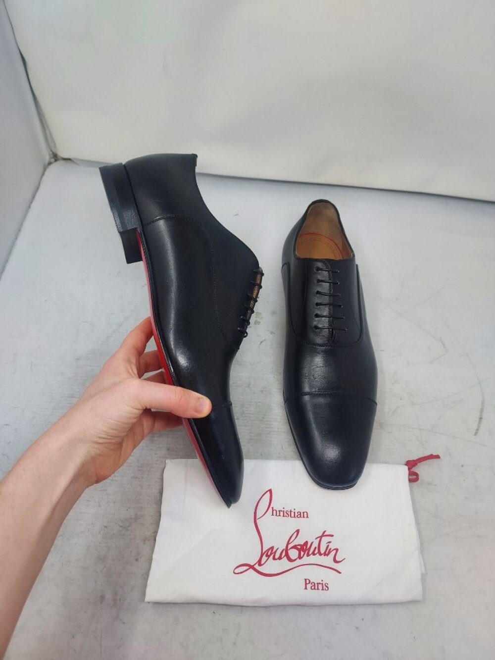 Christian Louboutin MENS Greggo Black Lace Up Leather Dress Shoe